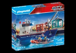Großes Containerschiff mit Zollboot-PLAYMOBIL Clearance