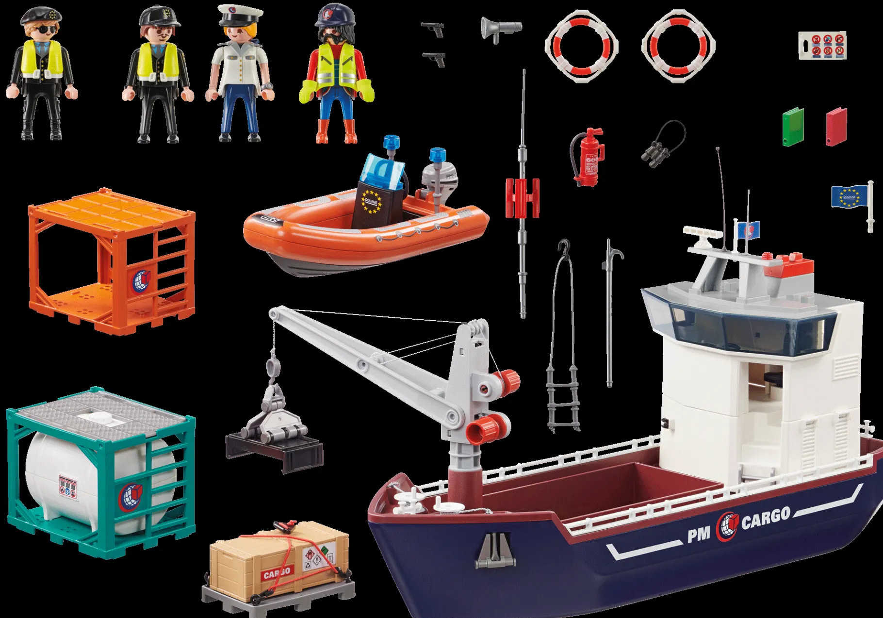 Großes Containerschiff mit Zollboot-PLAYMOBIL Clearance