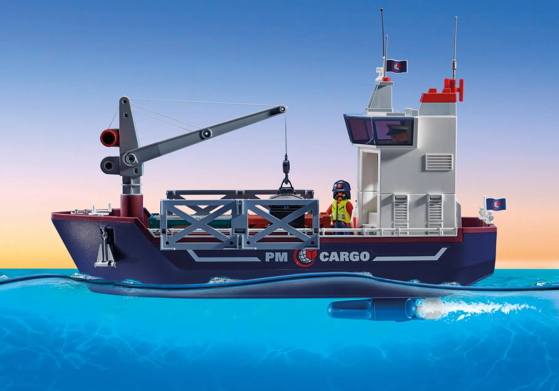 Großes Containerschiff mit Zollboot-PLAYMOBIL Clearance